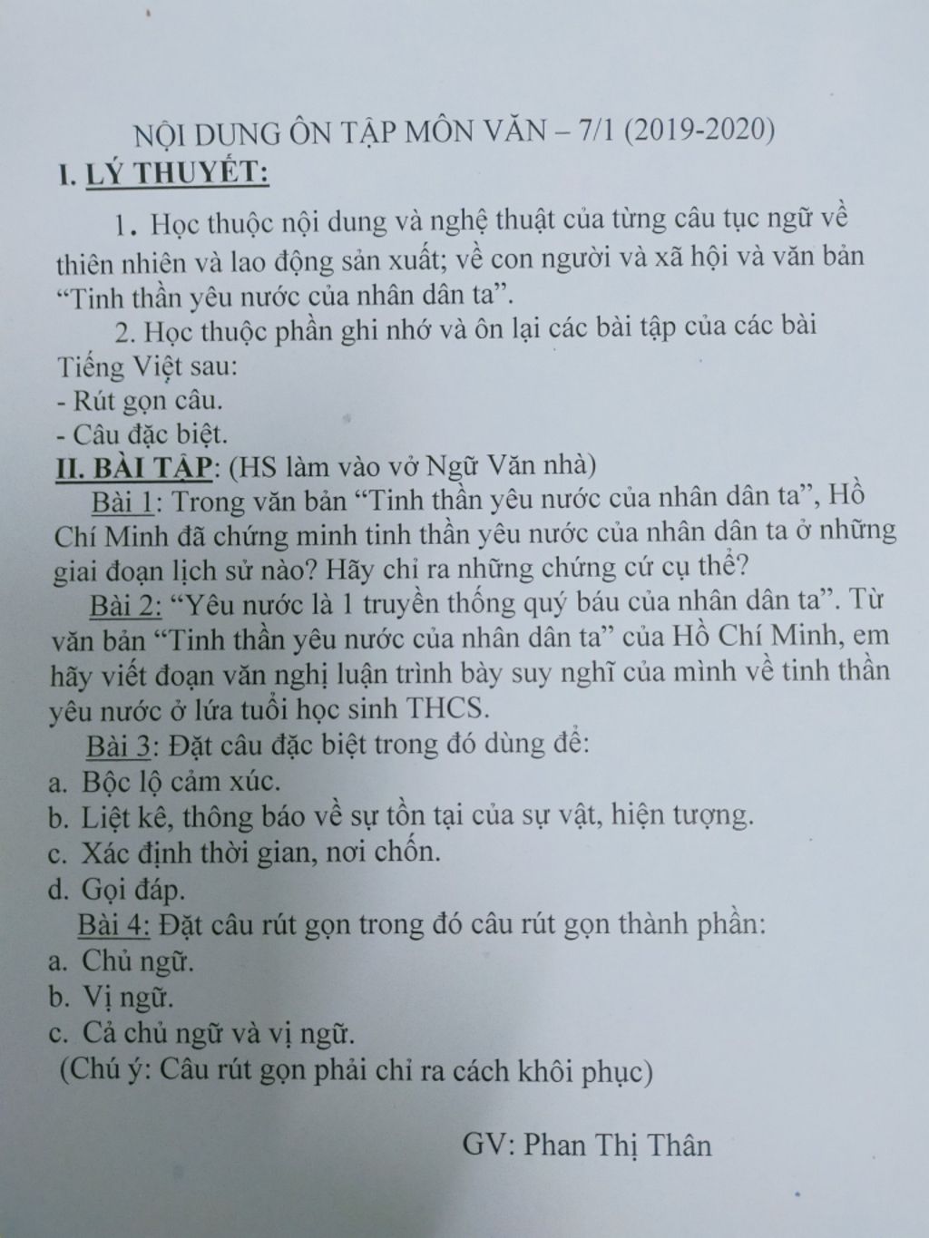 NỘI DUNG ÔN TẬP MÔN VĂN – 7/1 (2019-2020) I. LÝ THUYẾT: 1. Học thuộc nội dung và nghệ thuật của từng câu tục ngữ về thiên nhiên và lao động sản xuất; về co NỘI DUNG ÔN TẬP MÔN VĂN – 7/1 (2019-2020) I. LÝ THUYẾT: 1. Học thuộc nội dung và nghệ thuật của từng câu tục ngữ về thiên nhiên và lao động sản xuất; về co