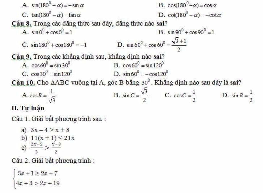 A Sin 180 C Tan 180 a tana C u 8 Trong C c ng Th c Sau y 