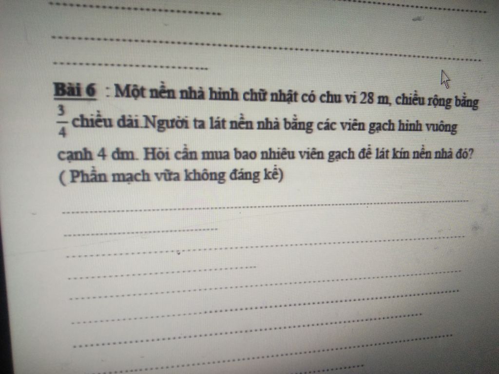 Để lát nền một phòng học hình chữ nhật người ta dùng loại gạch men hình  vuông có cạnh 30cm