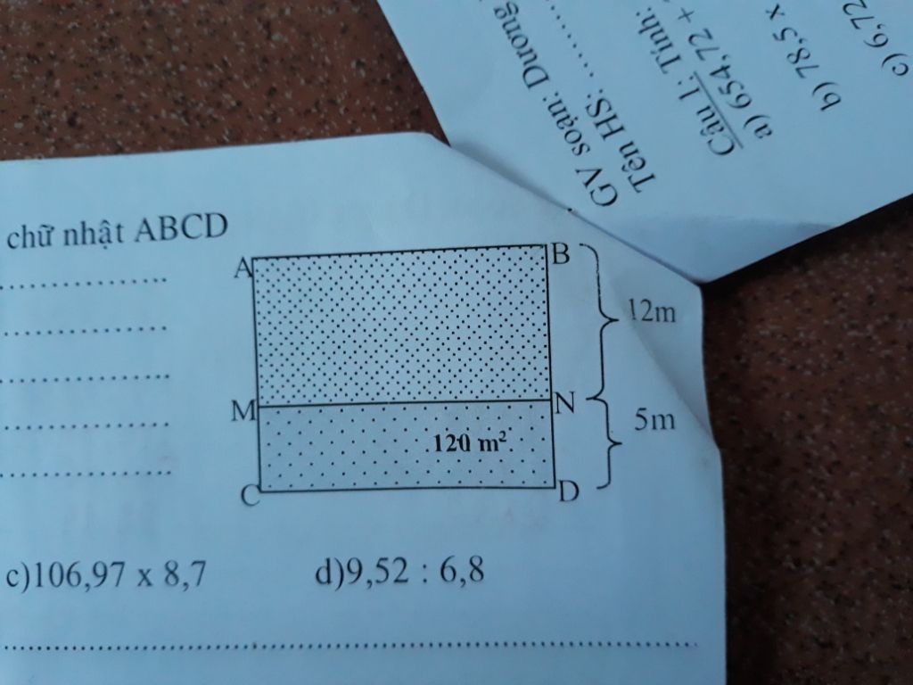 Dựa vào hình vẽ hãy tính diện tích hình chữ nhật ABCD ac giúp e ...