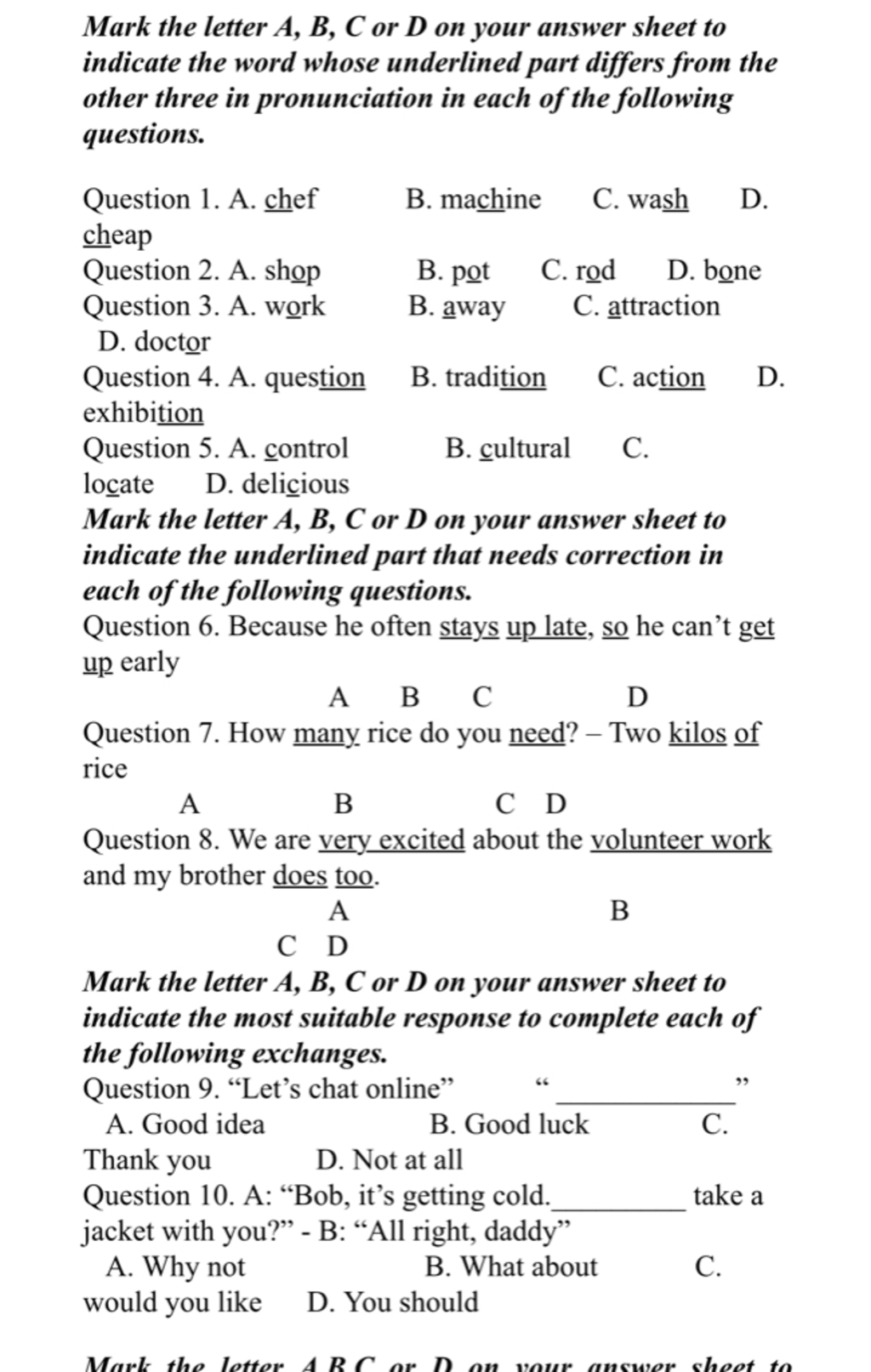 Mark The Letter A, B, C Or D On Your Answer Sheet To Indicate The Word ...