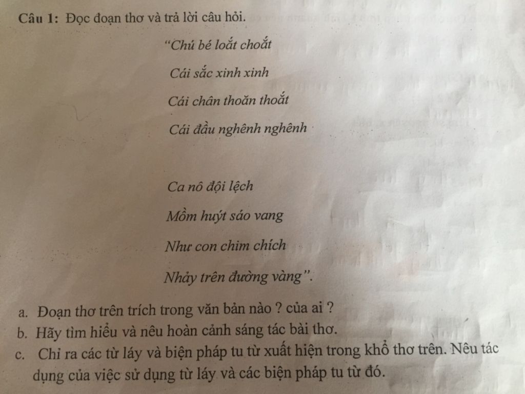 Câu 1: Đọc Đoạn Thơ Và Trả Lời Câu Hỏi. 