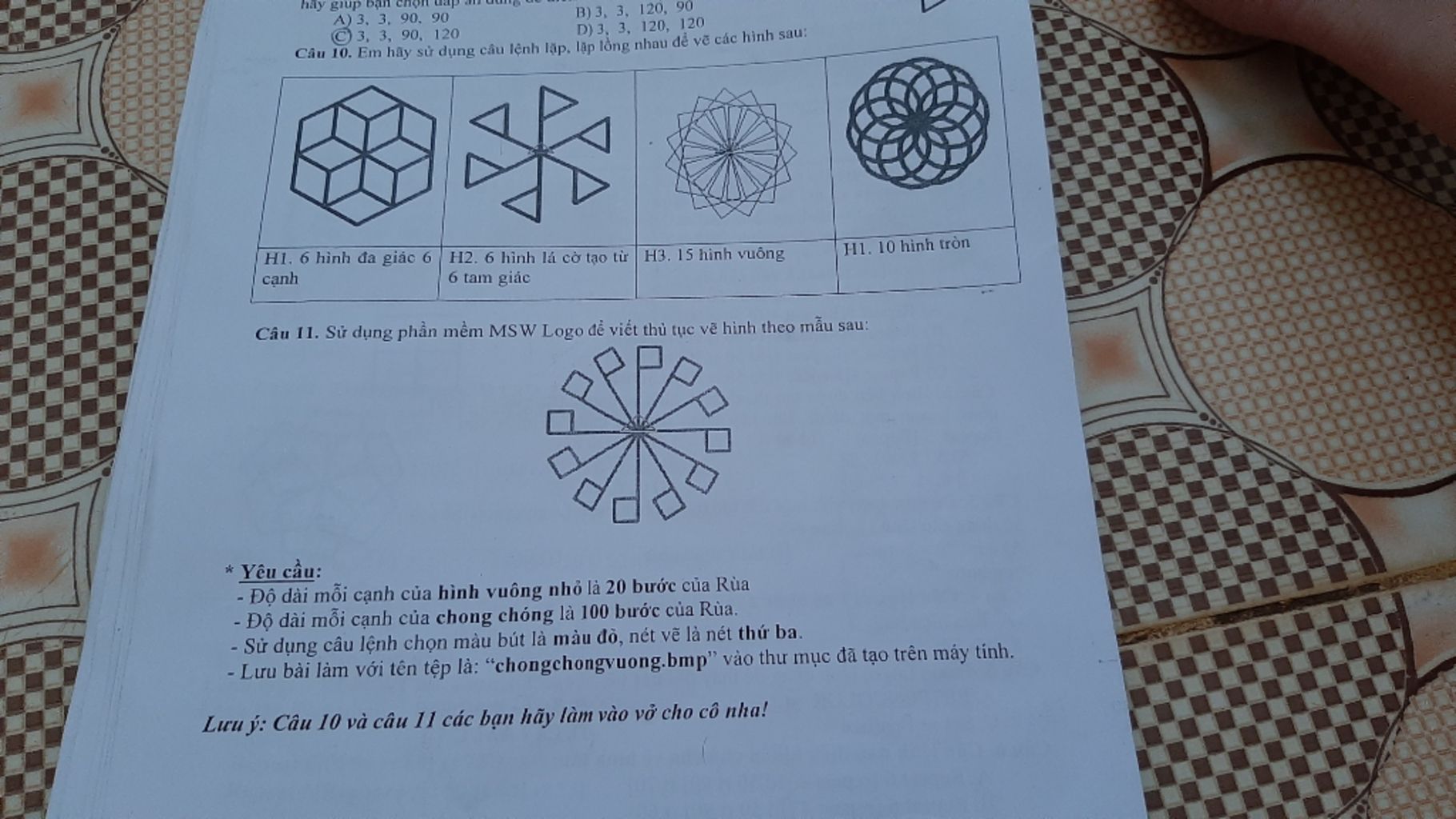 hãy giup chúng ta chộ uap ai uung A) 3, 3, 90, 90 © 3, 3, 90, 120 B) 3 ...