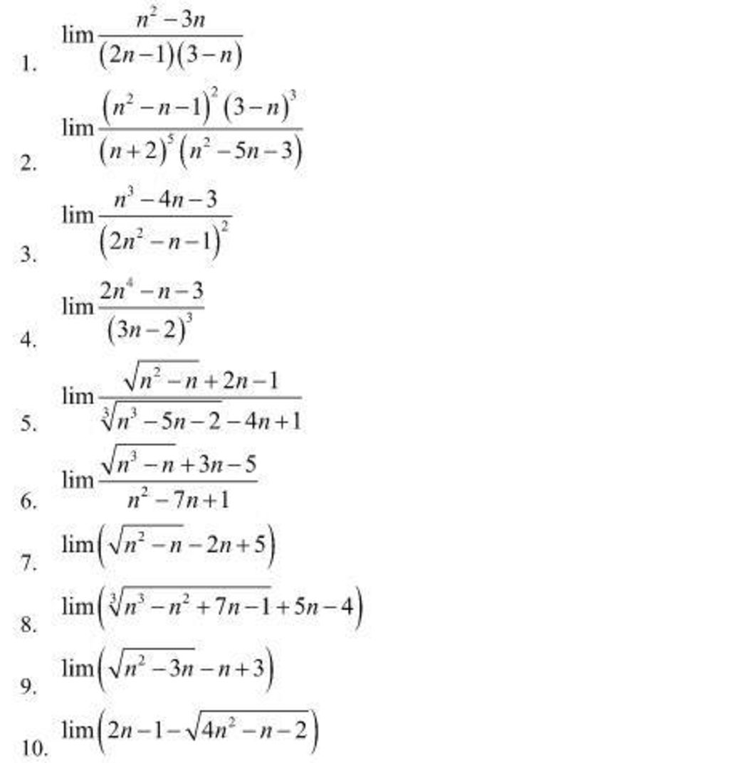 N 3n Lim 2n 1 3 P 1 N N 1 3 N N 2 N 5n 3 Lim 2 N 4n 3 Lim 2n N 1 3 2n P 3 Lim 3l 2 4 Vn N 2n 1 Lim 5 In 5n 2 4n 1