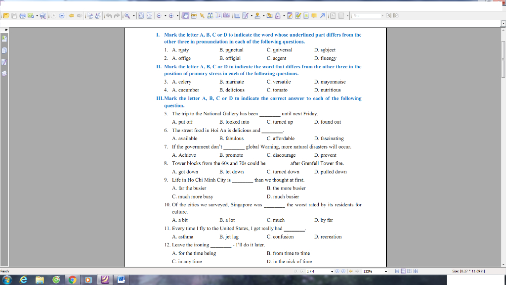 I. Mark The Letter A, B, C Or D To Indicate The Word Whose Underlined ...