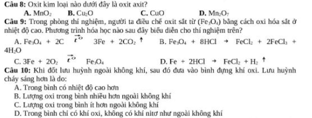 Oxit kim loại nào dưới đây là oxit axit và cấu trúc hóa học của nó là gì?
