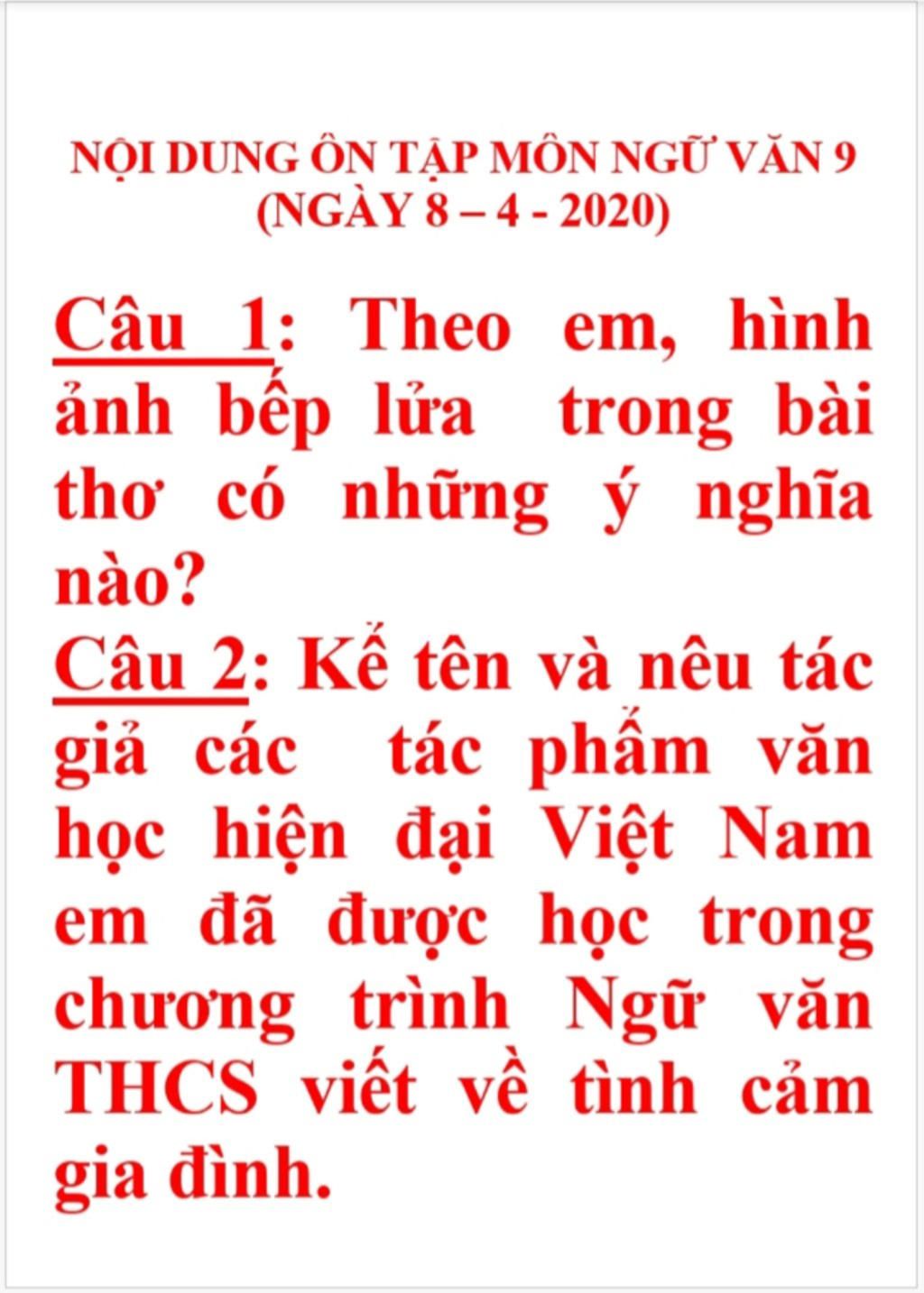NỘI DUNG ÔN TẬP MÔN NGỮ VĂN 9 (NGÀY 8 – 4 - 2020) Câu 1: Theo em ...