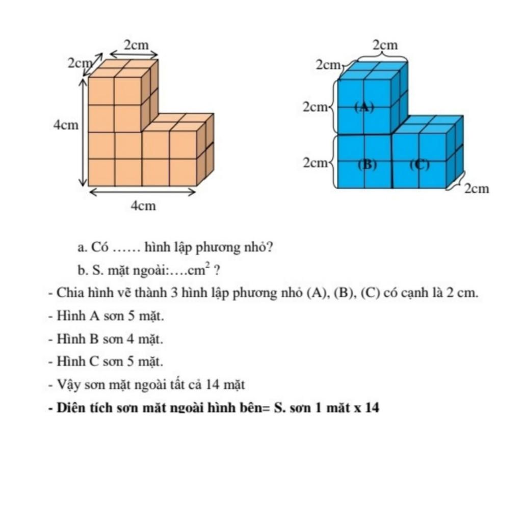 Bạn Hạnh Xếp Các Hình Lập Phương Nhỏ Có Cạnh 1Cm Thành Hình Bên. Hoi: A)  Hinh Bên Có Bao Nhiêu Hinh Lập Phương Nhỏ ? B) Nếu Sơn Các Mặt Ngoài