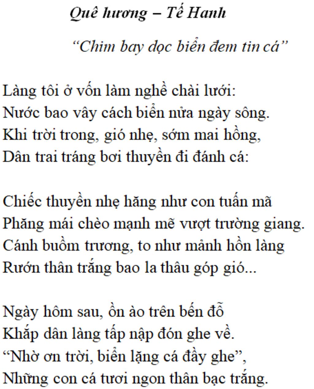 Hãy Tìm Thế Nào Là Tình Yêu Quê Hương Trong Bài Thơ Trên ? Imagequê Hương –  Tế Hanh 