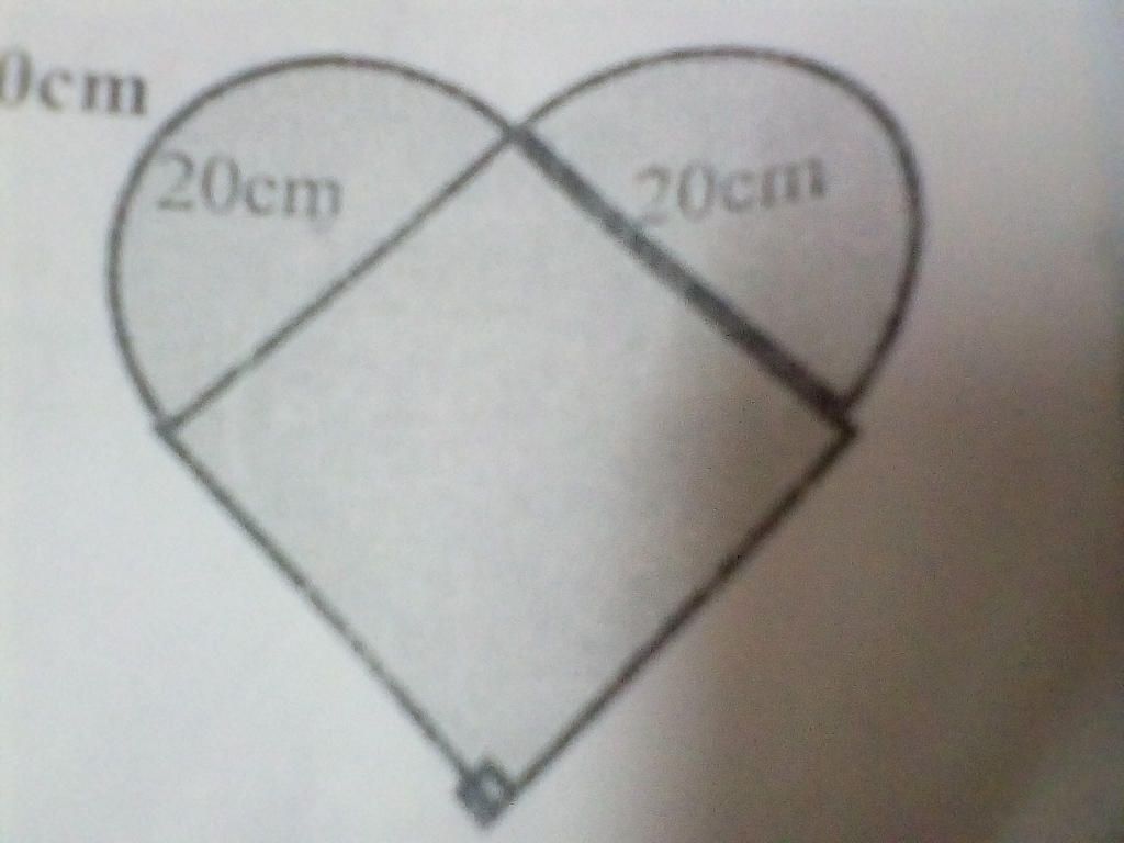 1 tấm bìa hình trái tim được tạo thành bởi 1 hình vuông cạnh 20cm và 2 nửa  hình tròn như hình vẽ. a) tính diện tích tấm bìa hình trái tim