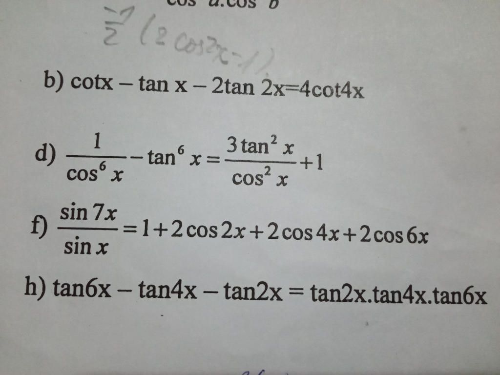 Bai 4 Chứng Minh Cac đẳng Thức Sau A Sin 2 측 Cos 1 Cos X Sin X 4 4 1 1 2 Sin 2x 1 Tan 2x C 1 Sin 4x 1 Tan 2x Sin 2x