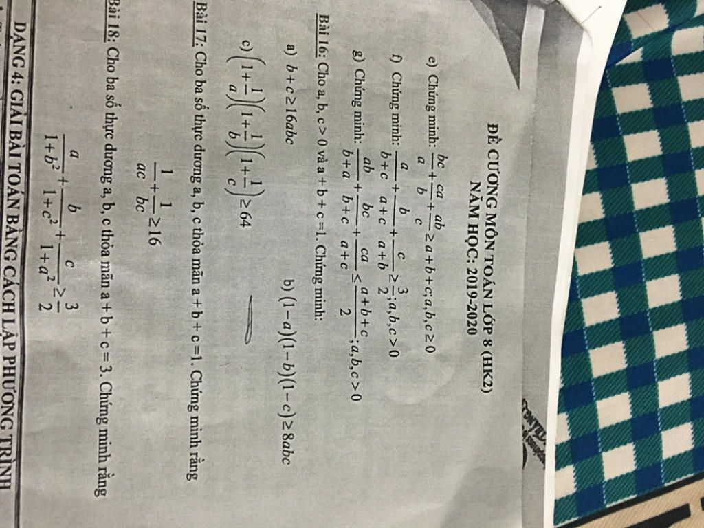 Cho A,b,c >0 Và A+b+c=1. Chứng Minh: A) B+c>=16abc; B) (1-a)(1-b)(1-c ...