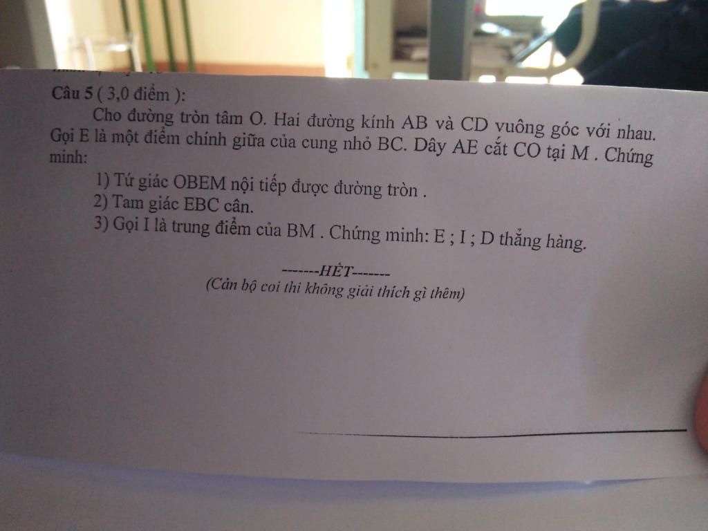 Cho đường Tron Tam O Hai đường Kinh Ab Va Cd Vuong Goc Với Nhau Gọi E La Một điểm Chinh Giữa Của Cung Nhỏ Day Ae Cắt Co Tại M