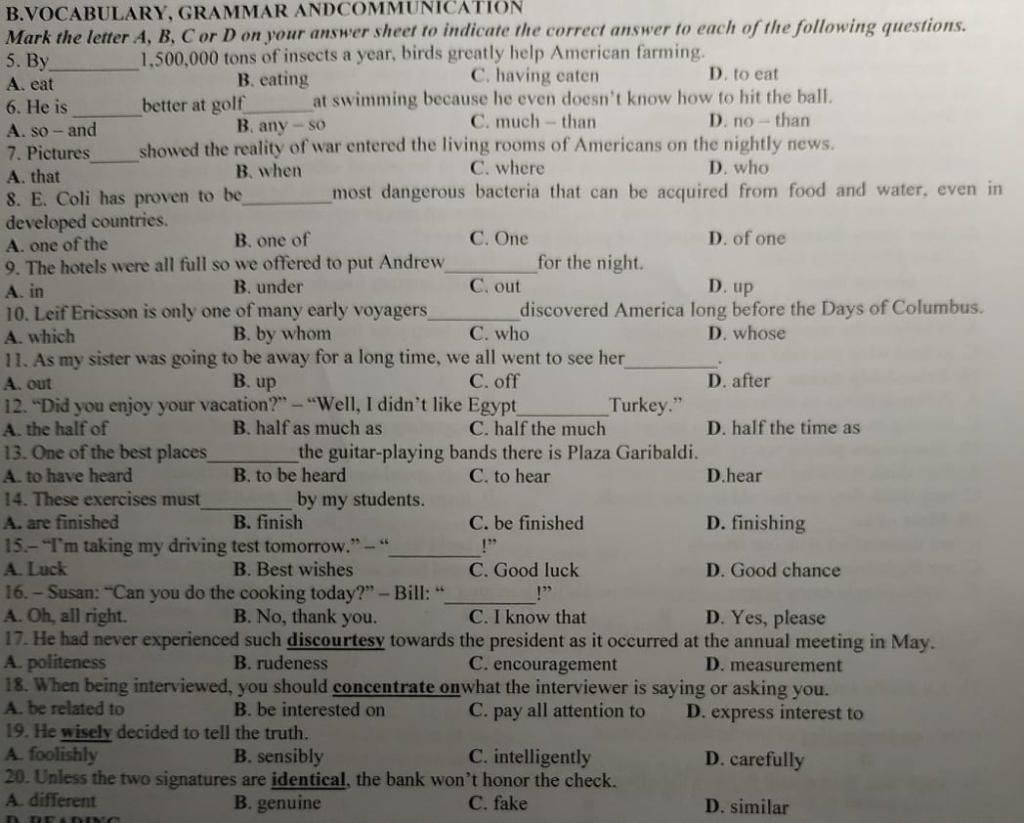 HELP ME PLEASE B.VOCABULARY, GRAMMAR ANDCOMMUNICATION