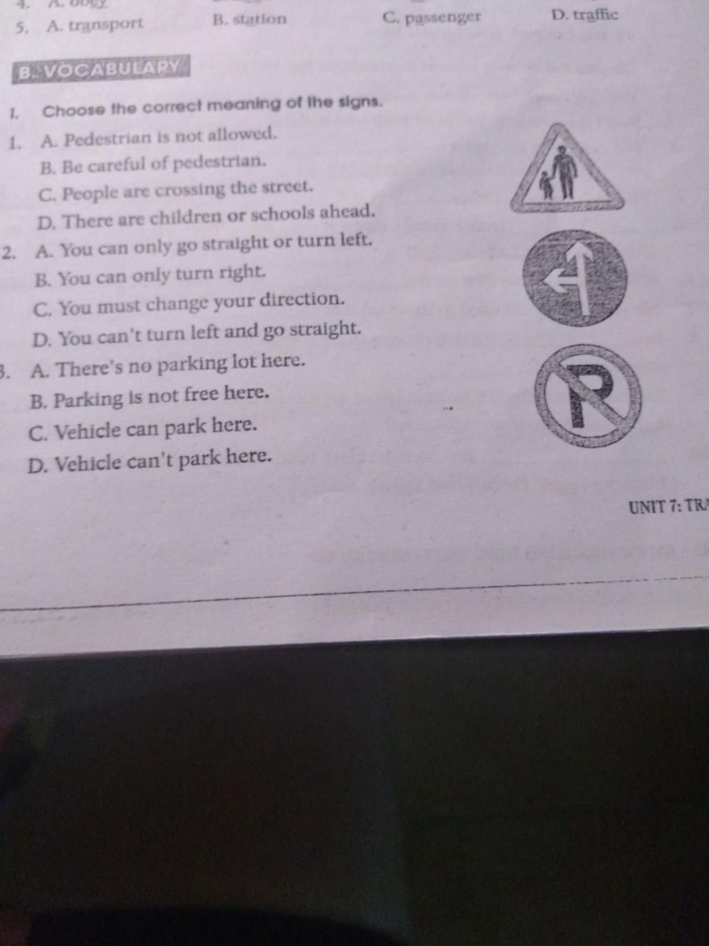 5. A. Transport B. Station C. Passenger D. Traffic B.VOCABULARY 1 ...