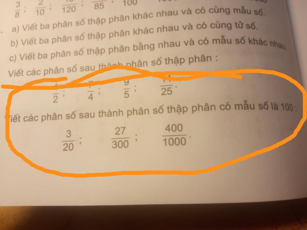 10 120 85 100 8 a) Viết ba phân số thập phân khác nhau và có cùng ...