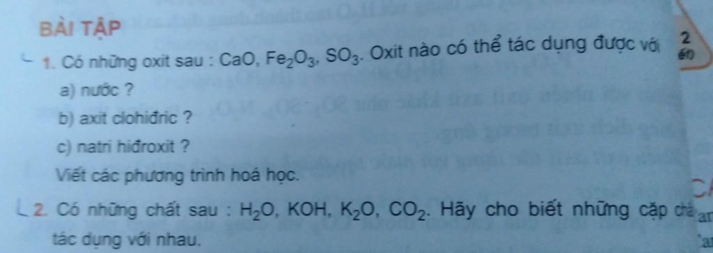 Co Những Oxit Sau Cao Fe 2 O 3 So 3 Oxit Nao Co Thể Tac Dụng Với A Nước B Axit Clohiđric C Natri Hiđroxit Viết Phương Trinh Hoa Học Với