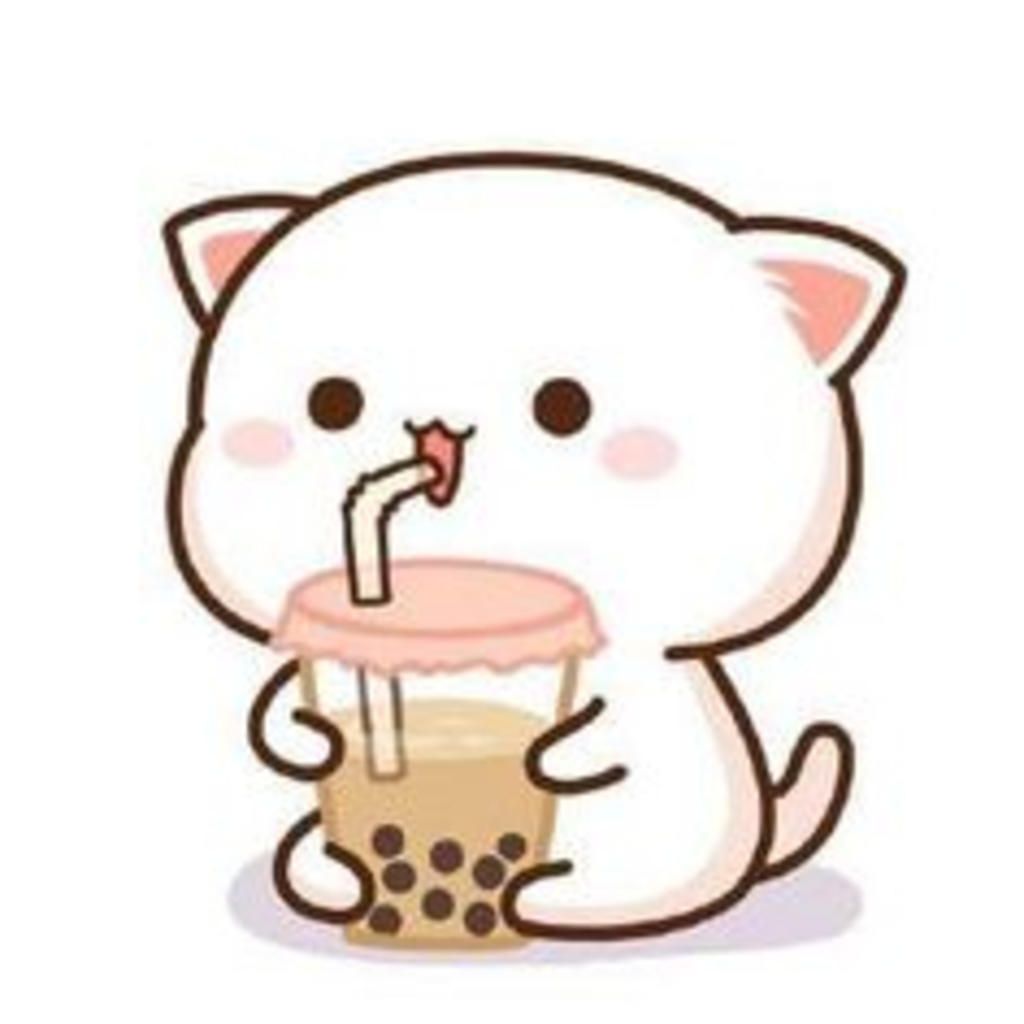 avatar mèo chibi uống trà sữa