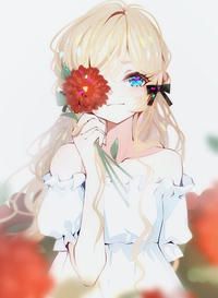 Vẽ một anime nữ cầm bông hồng đang mỉm cười nha Ko full màu thì ...