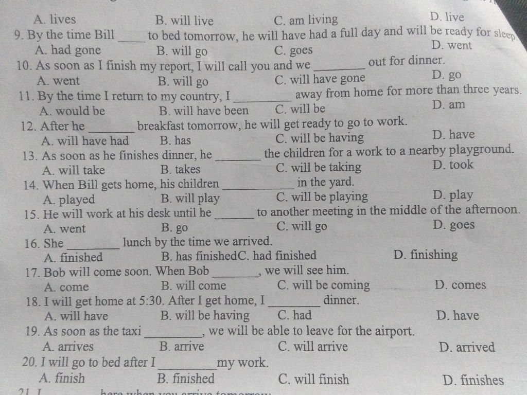 Exercise 3. Choose The Best Answer 1. Iwill Call You Before I A. Come ...