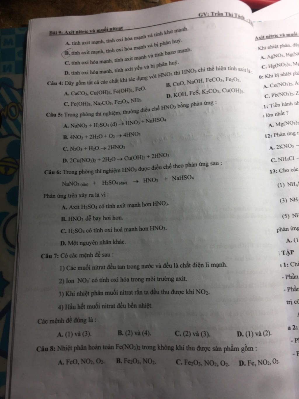 Gv Trần Thị Tach Bai 9 Axit Nitric Va Muối Nitrat A Tỉnh Axit Mạnh Tinh Oxi Hoa Mạnh Va Tinh Khử Mạnh Axit Nitric Va Muối B Tỉnh Axit Mạnh Tinh