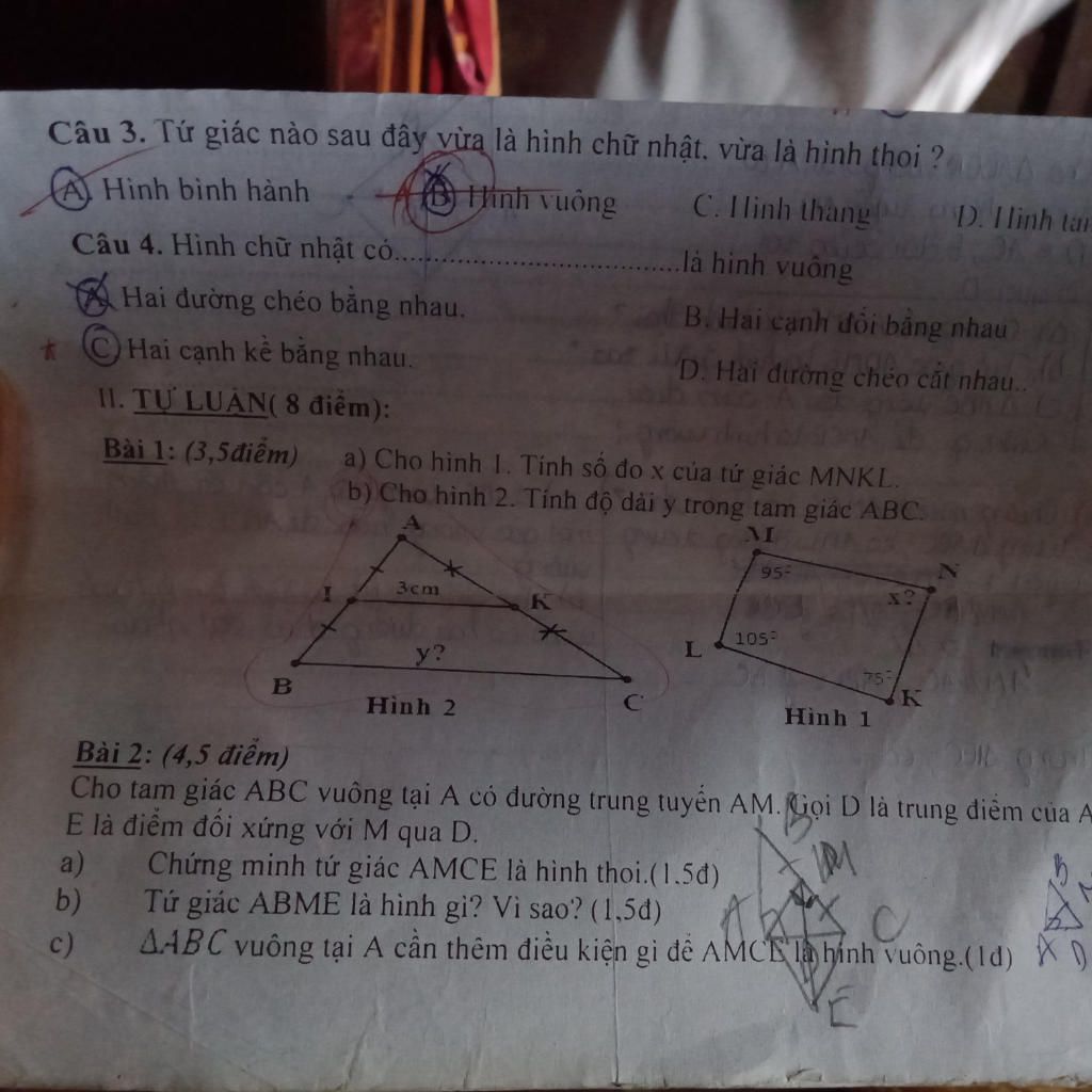 Câu 3. Tứ Giác Nào Sau Đây Vừa Là Hình Chữ Nhật. Vừa Là Hinh Thoi ? A Hinh  Binh Hành Hinh Vuông C. Ihinh Thàng D. Hlinh Tan Câu 4. Hình