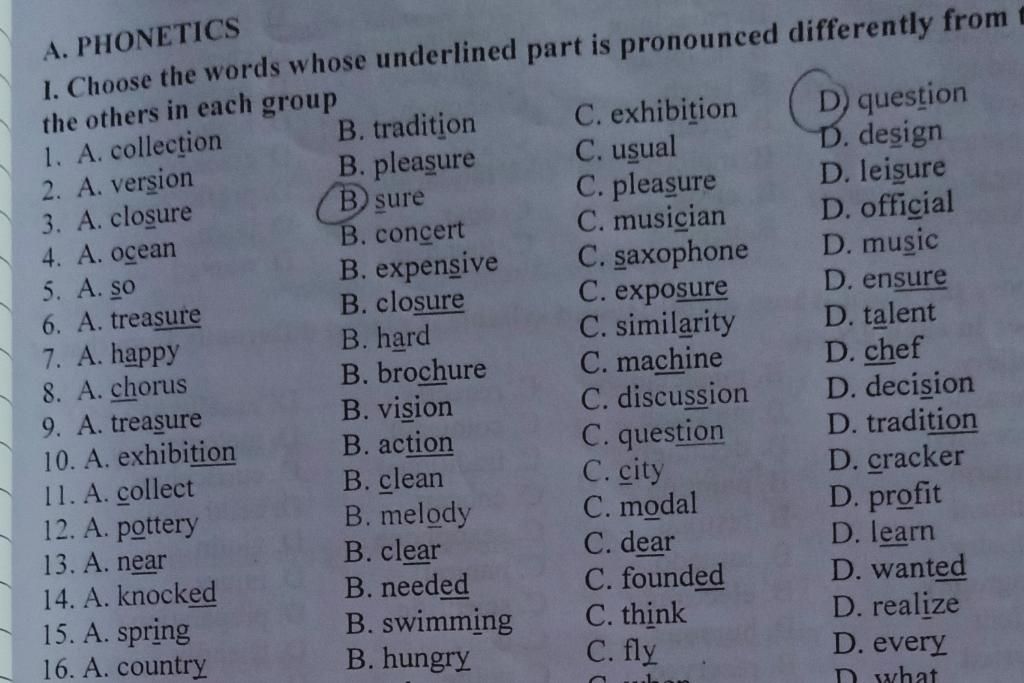 A. PHONETICS 1. Choose The Words Whose Underlined Part Is Pronounced ...