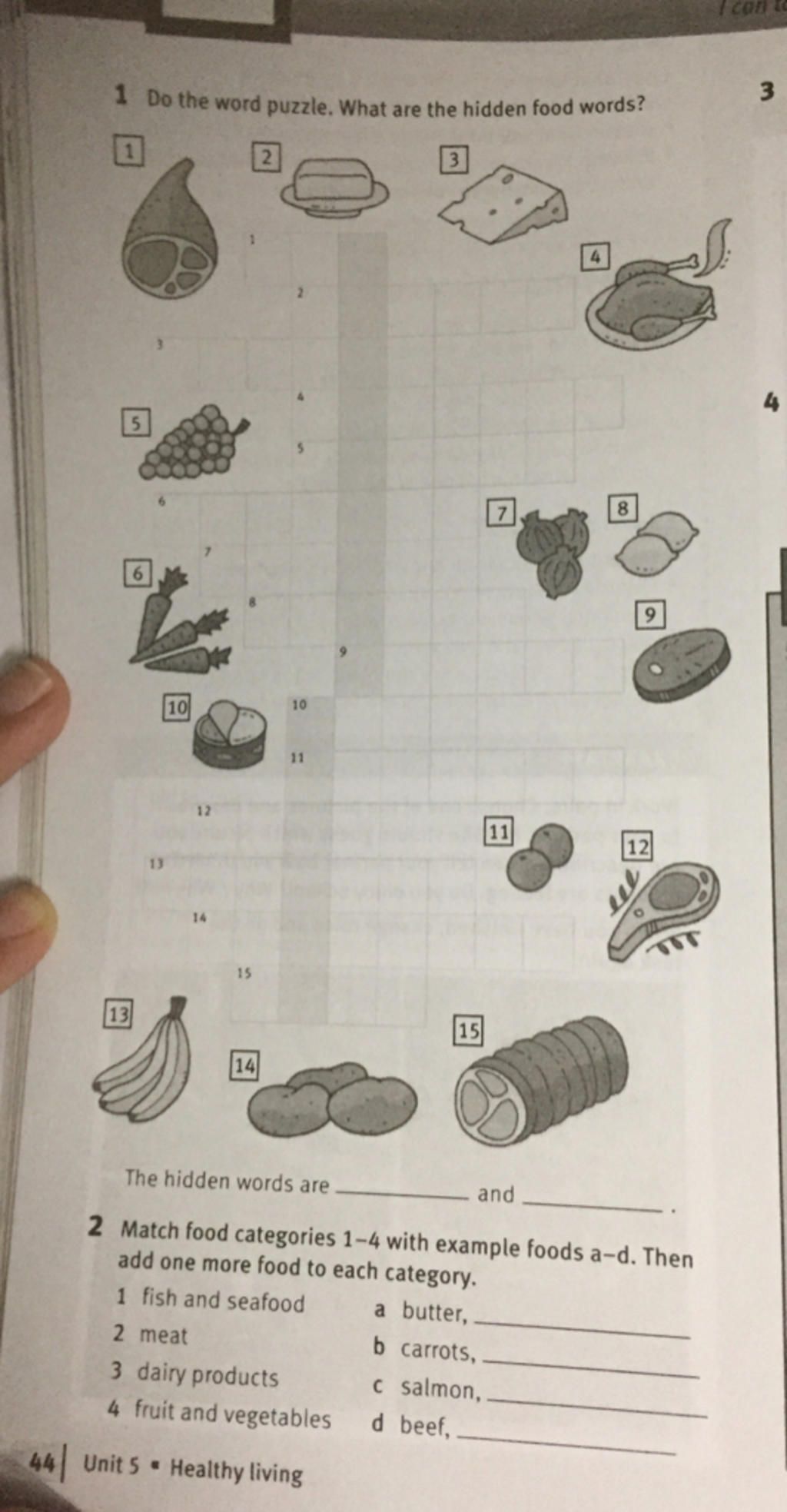 1 Do The Word Puzzle. What Are The Hidden Food Words? 1 2 4 4 7, 8. 6 6. 10  10 11 12 11 12 14 15 13 15 14 The Hidden Words Are And 2 Match Food  Categories