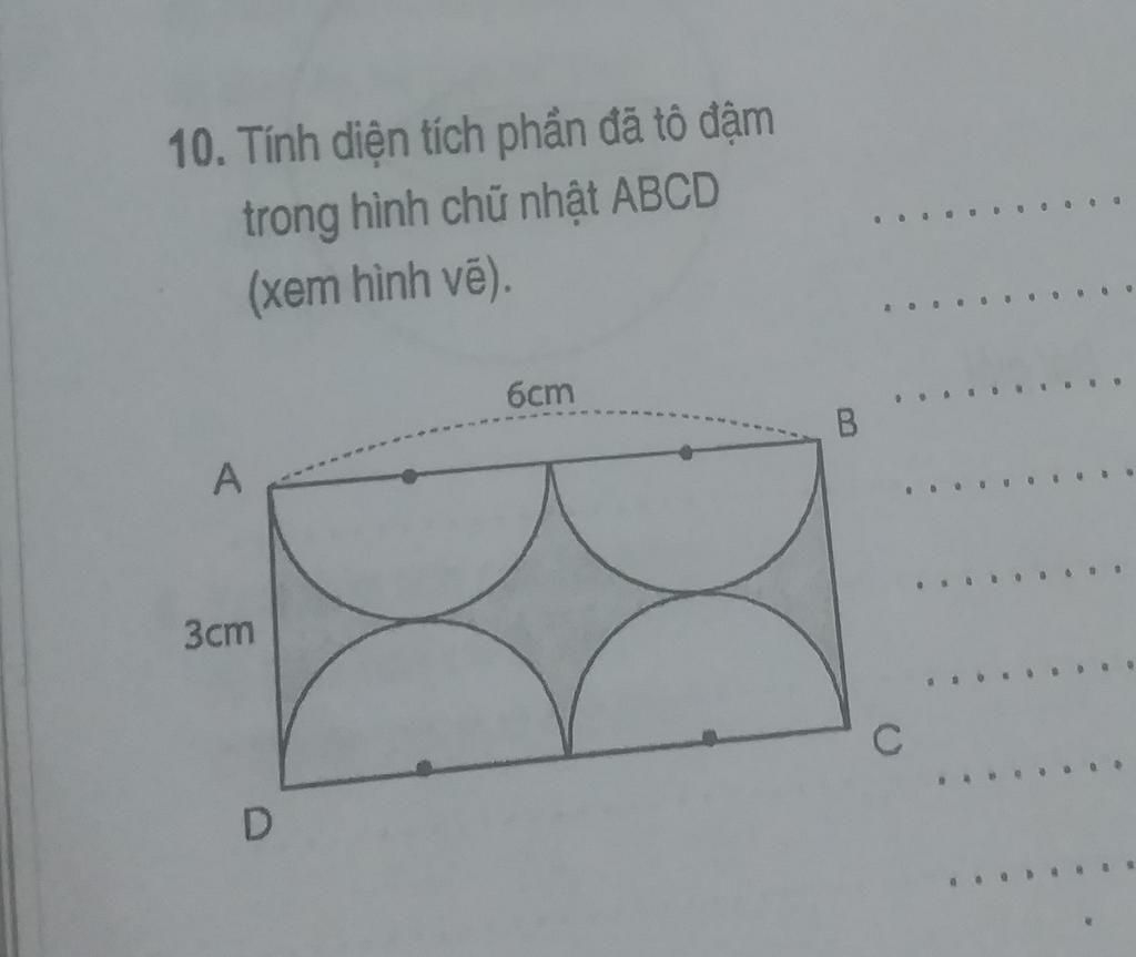 10. Tính Diện Tích Phần Đã Tô Đậm Trong Hình Chữ Nhật Abcd (Xem Hình Vẽ).  Бст ... .. ... Io . 3Cm C