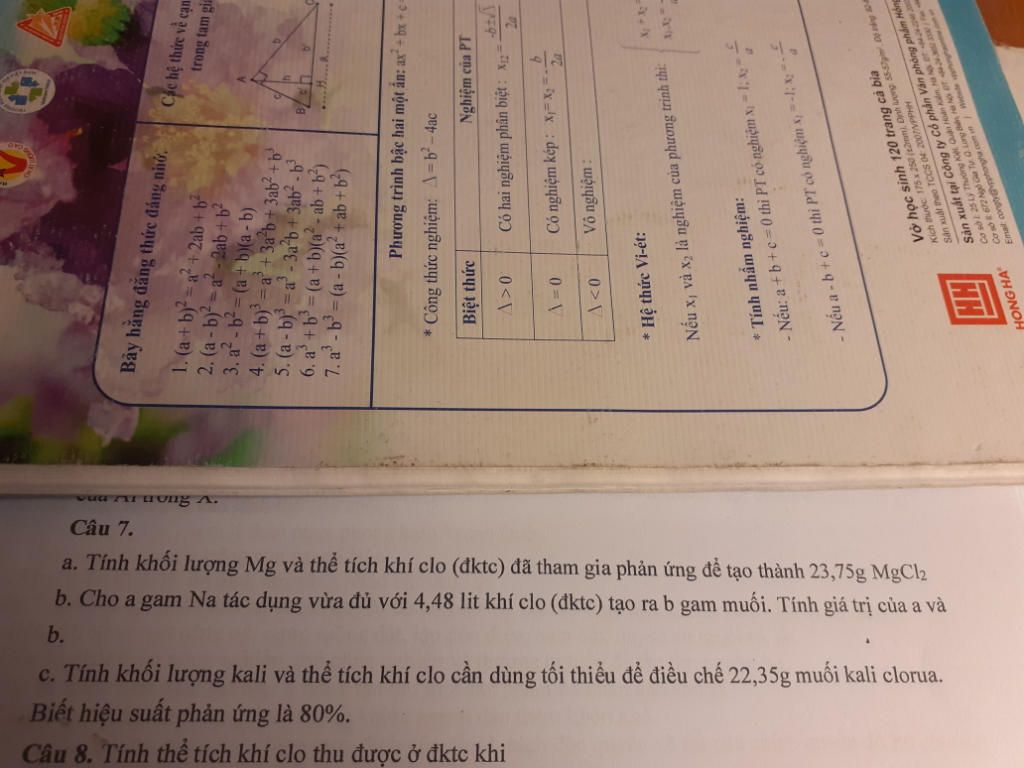 Câu 7. a. Tính khối lưỢng Mg và thể tích khí clo (dktc) đã tham ...