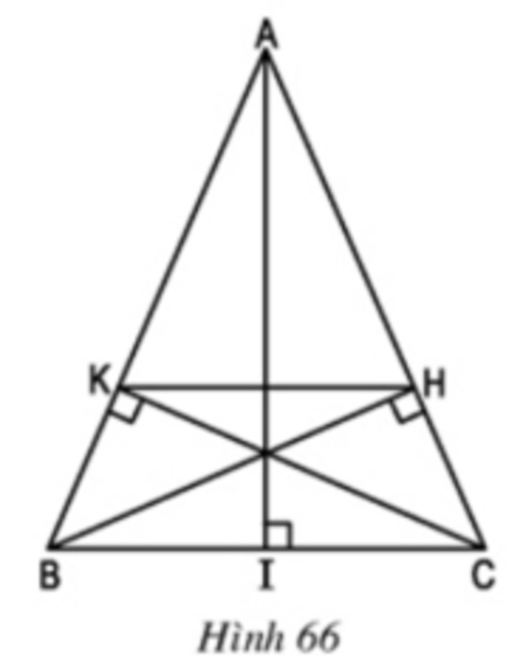 Cho tam giác cân ABC (AB = AC), vẽ các đường cao BH, CK. a) Chứng ...
