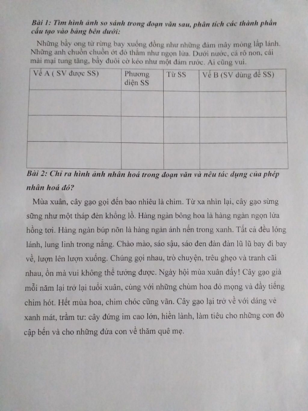 Bài 1: Tìm hình ảnh so sánh trong đoạn văn sau, phân tích các ...