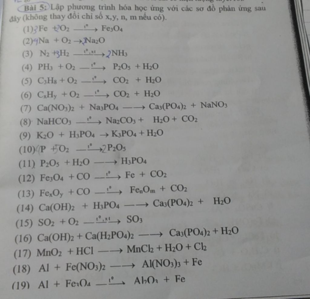 Bài 5: Lập phương trình hóa học ứng với các sơ đồ phản ứng sau đây ...