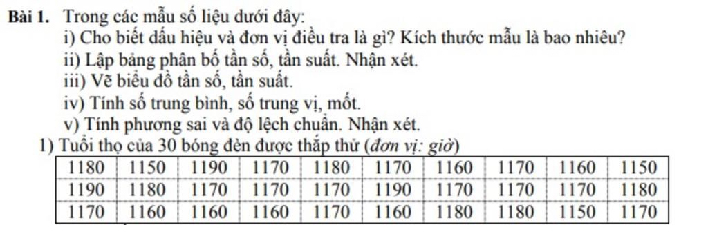 Mn Giải Dùm Bài Này Được Ko Ạ Em Đang Bí Nơi Tìm Số Trung Vịbài 1. Trong  Các Mẫu Số Liệu Dưới Đây: I) Cho Biết Dấu Hiệu Và Đơn Vị