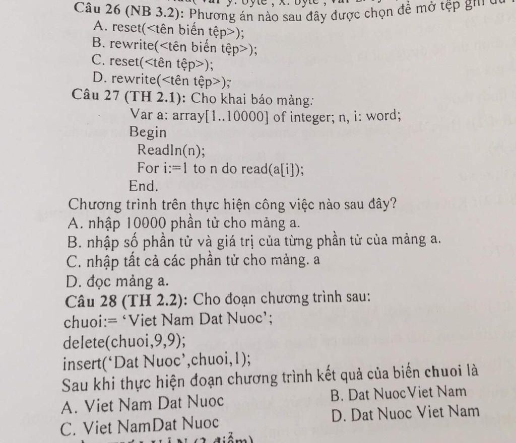 phương án nào sau đây được chọn để mở tệp ghi dữ liệu