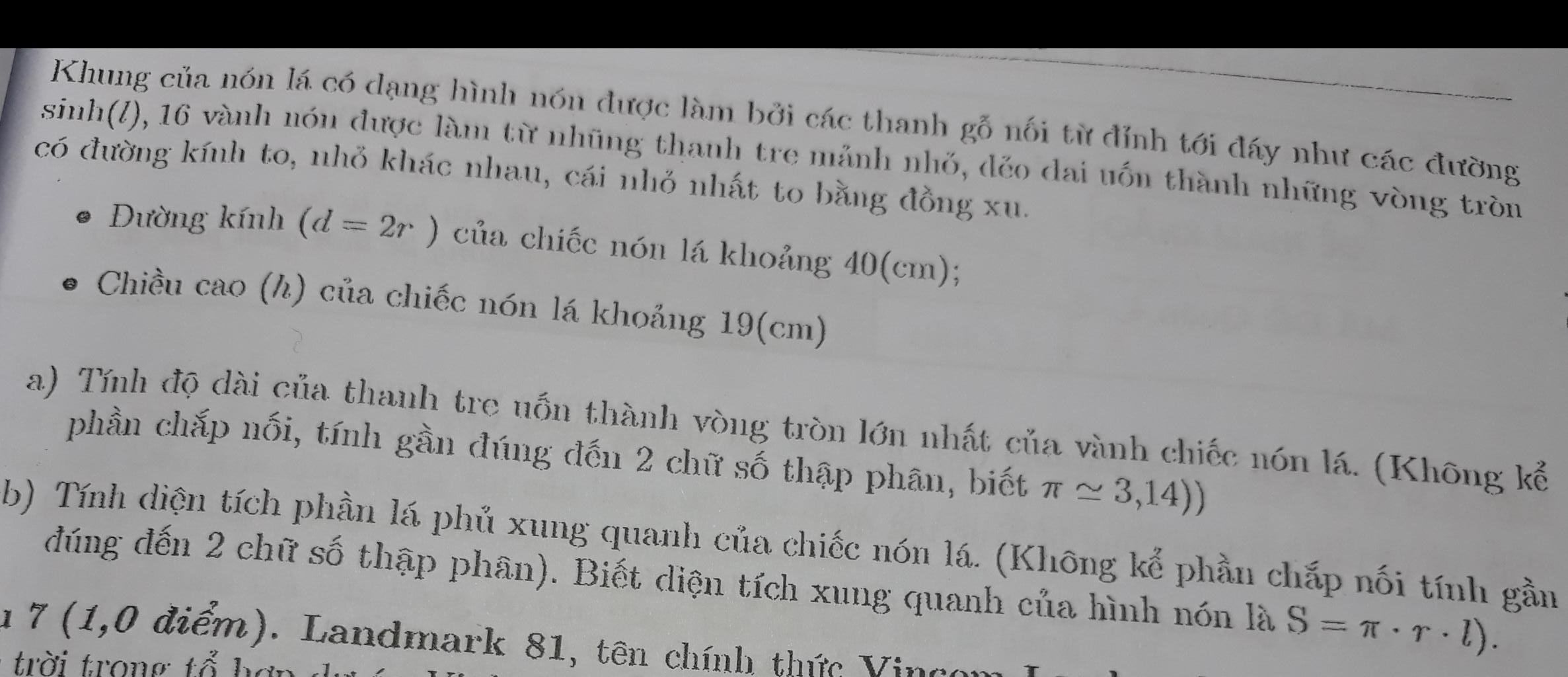 Khung Của Nón Lá Có Dạng Hình Nón Duược Làm Bởi Các Thanh Gỗ Nối Từ Đinh  Tới Đáy Như Các Đường Siuh(L), 16 Vành Nón Dược Làm Từ Nhũng Thanh Tre