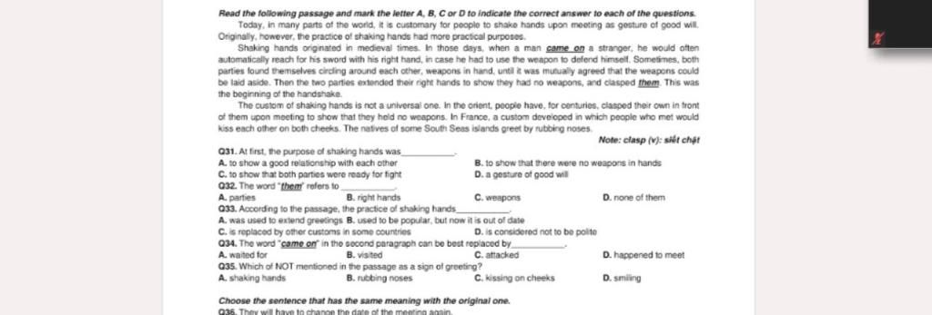 Read The Following Passage And Mark The Letter A, B, Cor D To Indicate ...