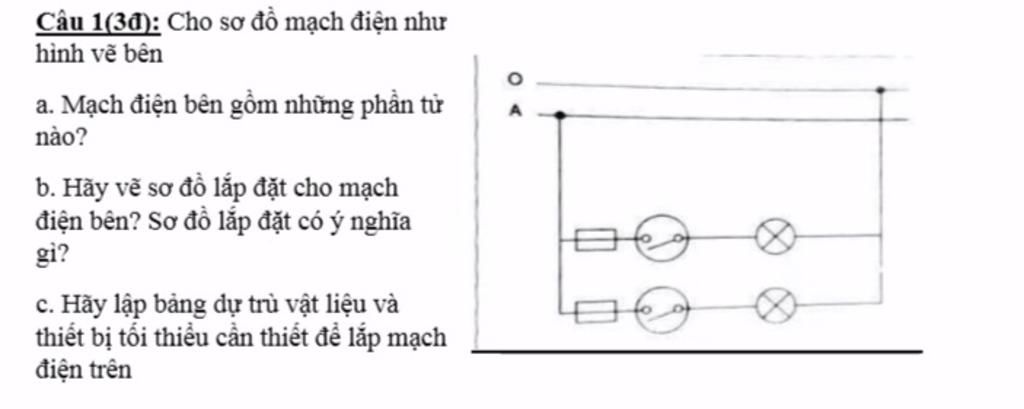 Câu 1(3đ): Cho soơ đồ mạch điện như hình vẽ bên a. Mạch điện bên ...