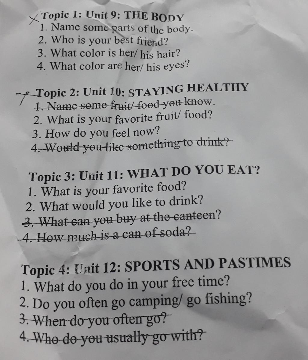 Topic 1: Unit 9: The Body 1. Name Some Parts Of The Body. Best Friend? 2.  Who Is Your 3. What Color Is Her/ His Hair? 4. What Color Are Her/ His  Eyes? Topi