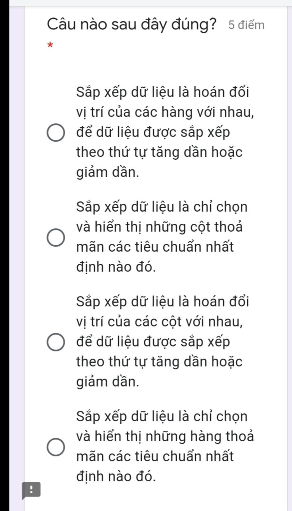 C u n o sau y ng 5 i m s p x p d li u l ho n i v tr c a