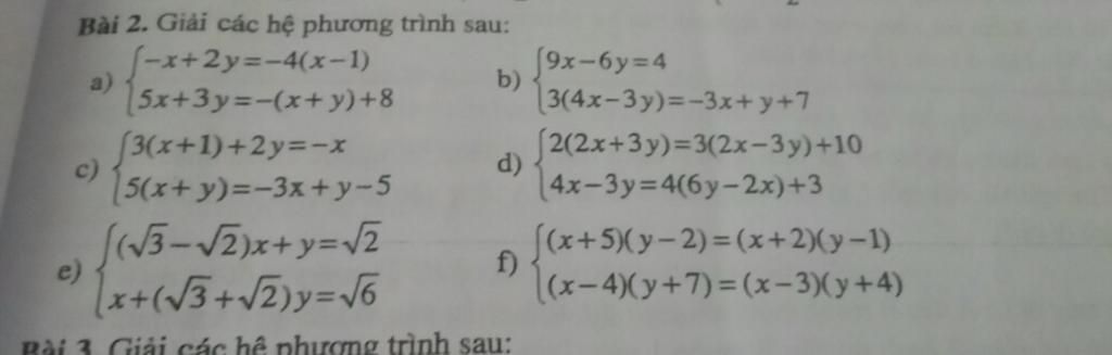 Bai 2 Giải Cac Hệ Phương Trinh Sau S X 2y 4 X 1 A 5x 3y X Y 8 9x 6y 3d4 B 3 4x 3y 3x Y 7 3 X 1 2y 3d X C 2 2x 3y 3 2x 3y 10 D 5 X Y