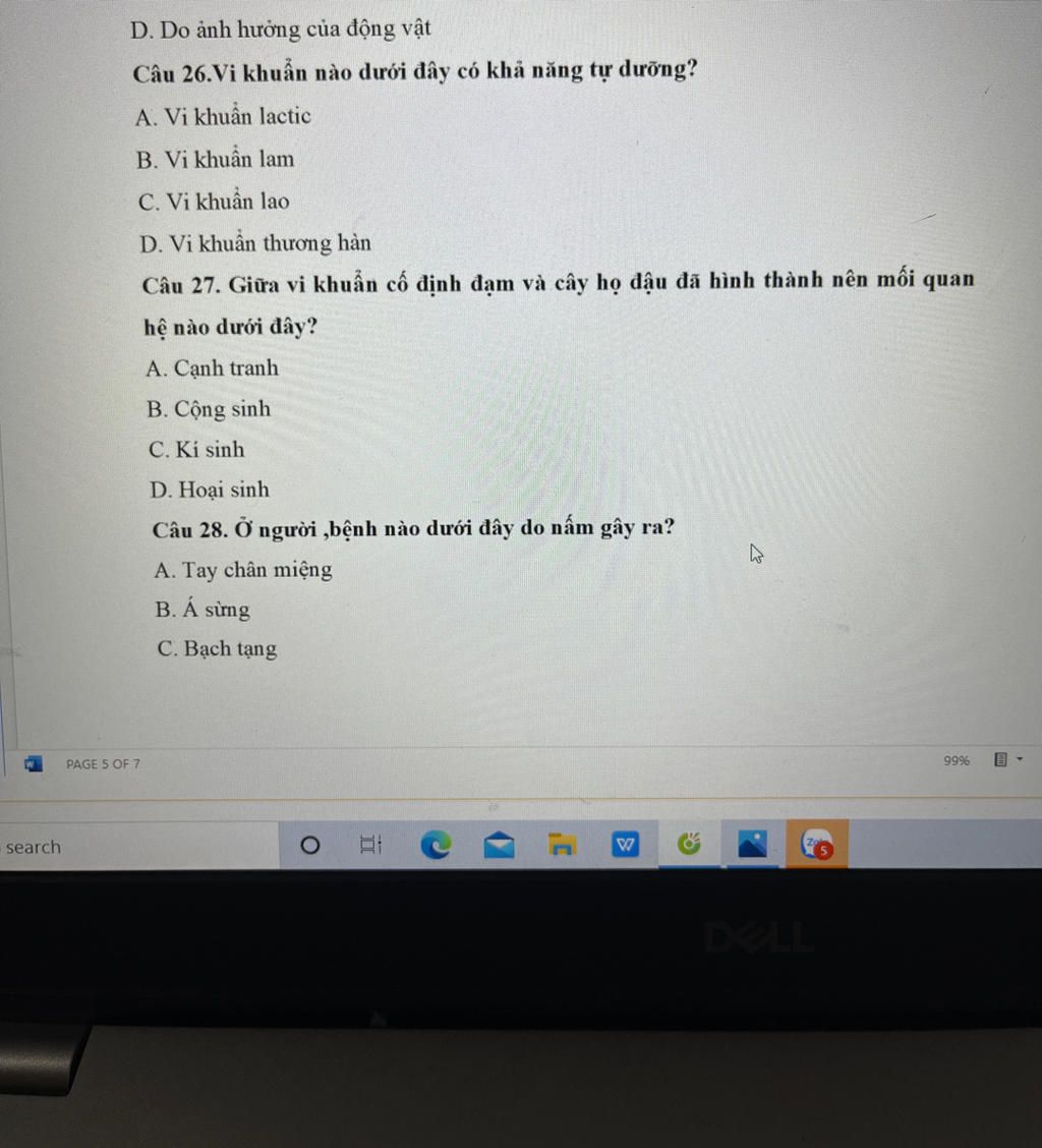 D. Do ảnh hưởng của động vật Câu 26.Vi khuẩn nào duoi đây có khả ...