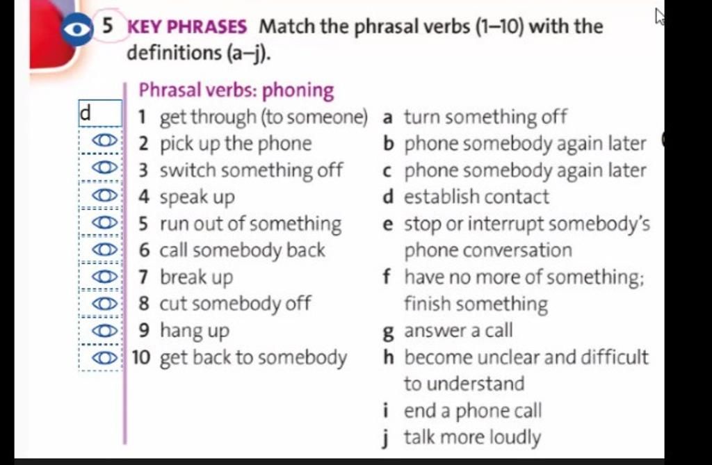 Match the meaning with the phrasal verb | Samokatschool.ru