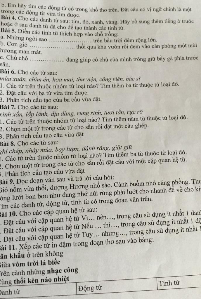 b. Em hay tím các động từ có trong khổ thơ trên. Đặt câu có vị ngữ ...