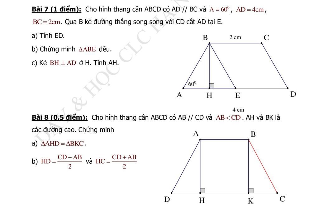 Hình học 8 Bài 4 Đường trung bình của tam giác của hình thang
