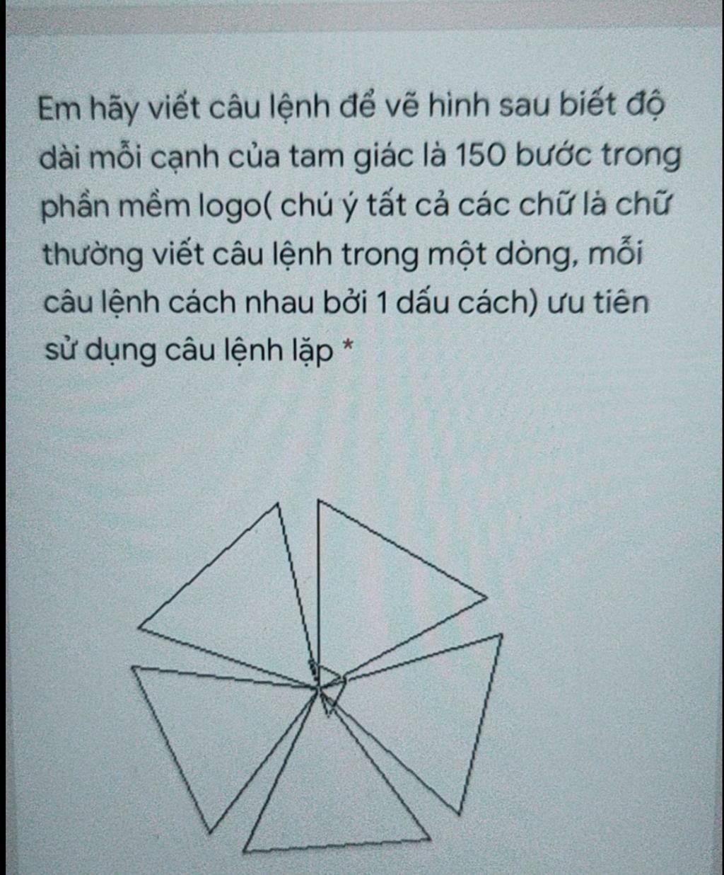 Em hãy viết câu lệnh để vẽ hình sau biết độ dài mỗi cạnh của tam ...