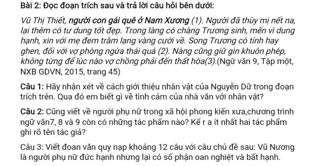 Bài 2: Đọc đoạn trích sau và trả lời câu hỏi bên dưới: Vũ Thị ...