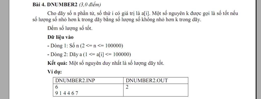 Bài 4. DNUMBER2 (3,0 điểm) Cho dãy số n phần tử, số thứ i có giá trị là ...