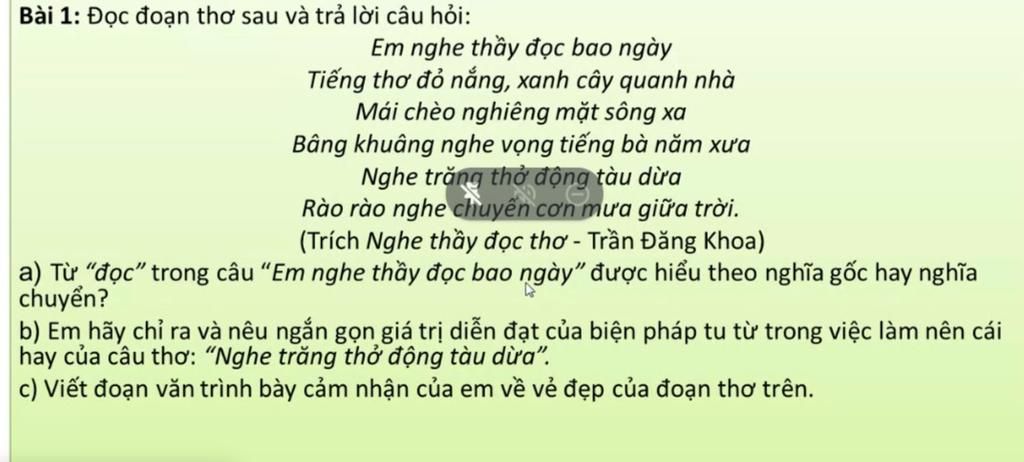 làm phần c thôi nha lưu ý đủ mở bài thân bài và kết bàiBài 1: Đọc ...