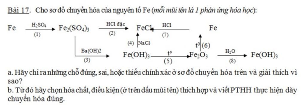 Bài 17. Cho sơ đồ chuyển hóa của nguyên tố Fe (mỗi mũi tên là 1 ...